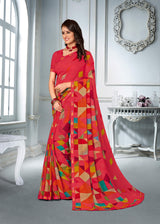 Georgette Pink Geometrical Saree with Fancy Lace Border – Chic & Elegant