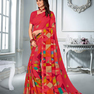 Pink Georgette Geometrical Saree with Fancy Lace Border - Chitra