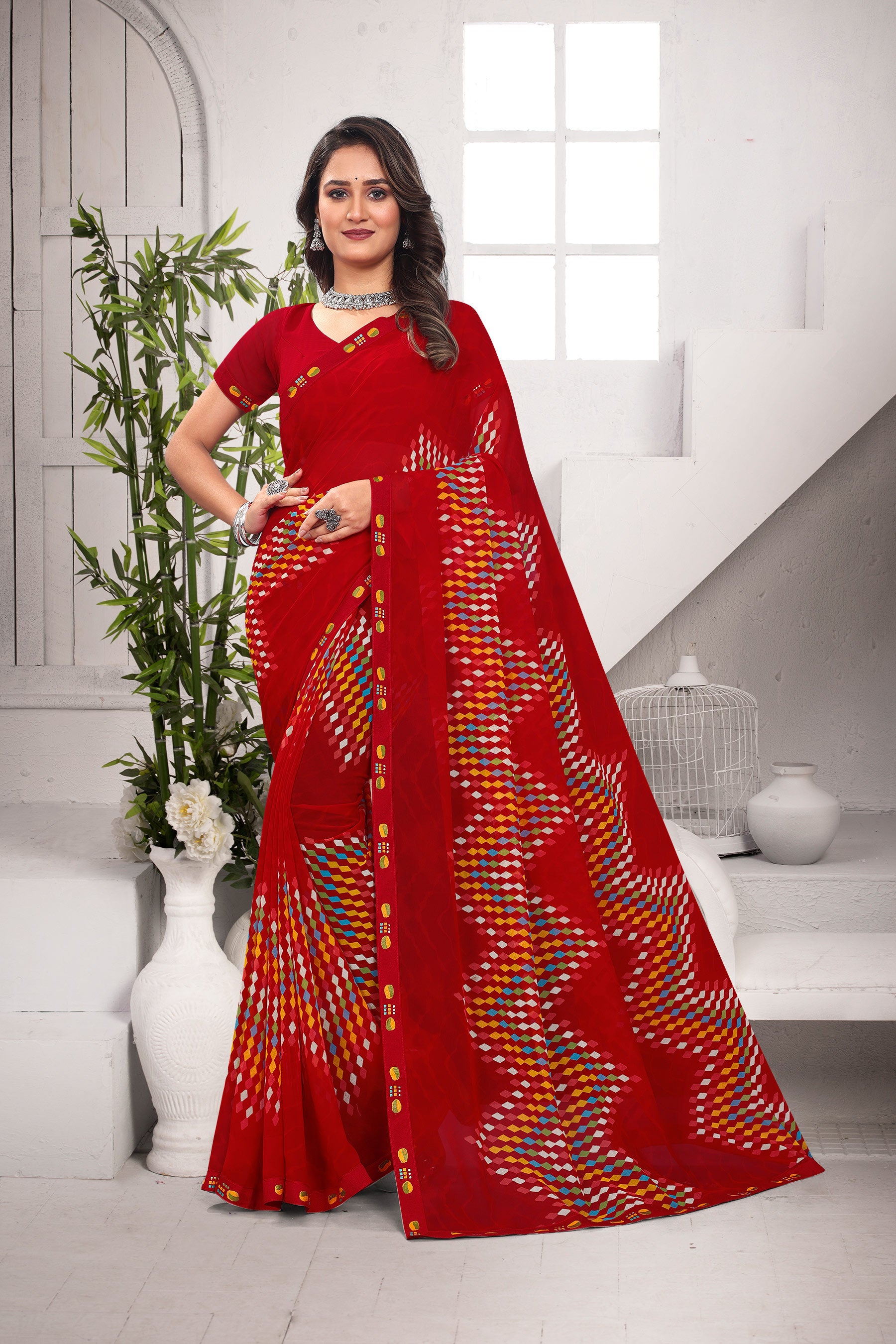 Laxmipati Priya 13730 Georgette Red Saree