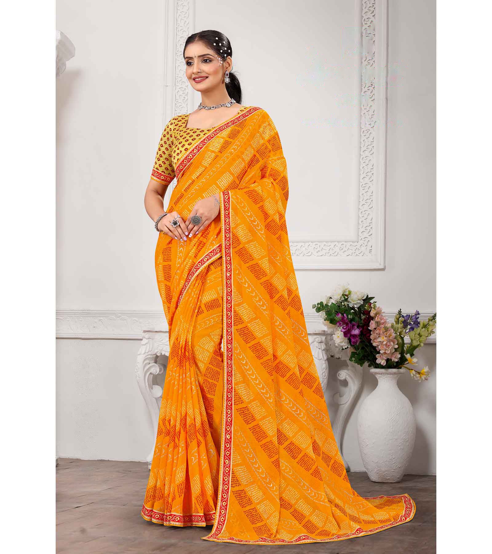 Laxmipati Bandhani Chiffon Printed Saree
