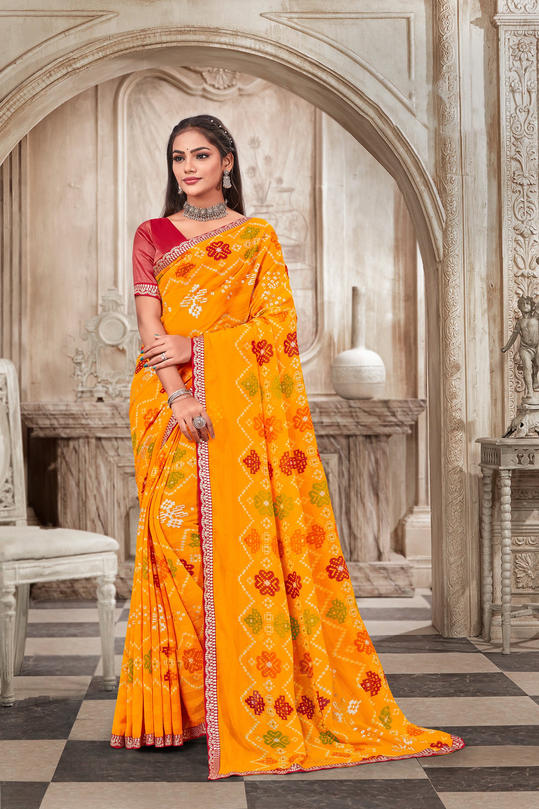 Laxmipati Chiffon Geometric Printed Saree