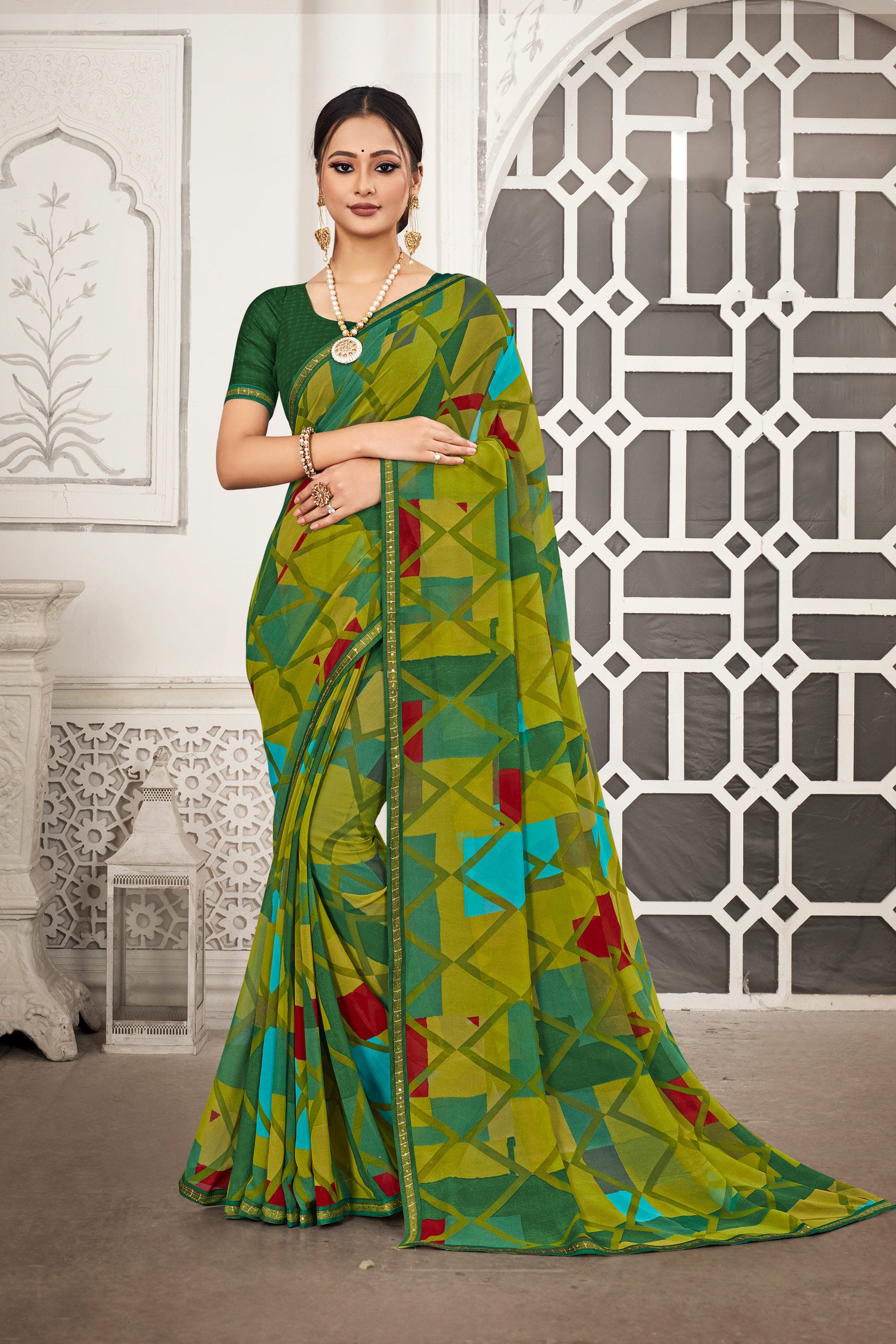 Laxmipati Priya 13822 Georgette Green Saree