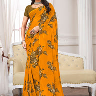 Laxmipati Mustard Georgette Floral Printed Saree