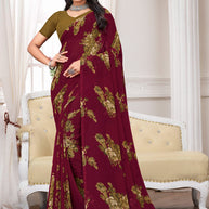 Laxmipati Maroon Georgette Floral Printed Saree