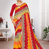 Laxmipati Wavy Printed Chiffon Saree in Multicolor with Unstitched Blouse