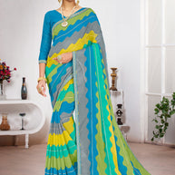 Laxmipati Wavy Printed Chiffon Saree in Multicolor with Unstitched Blouse