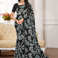 Black Georgette Printed Saree