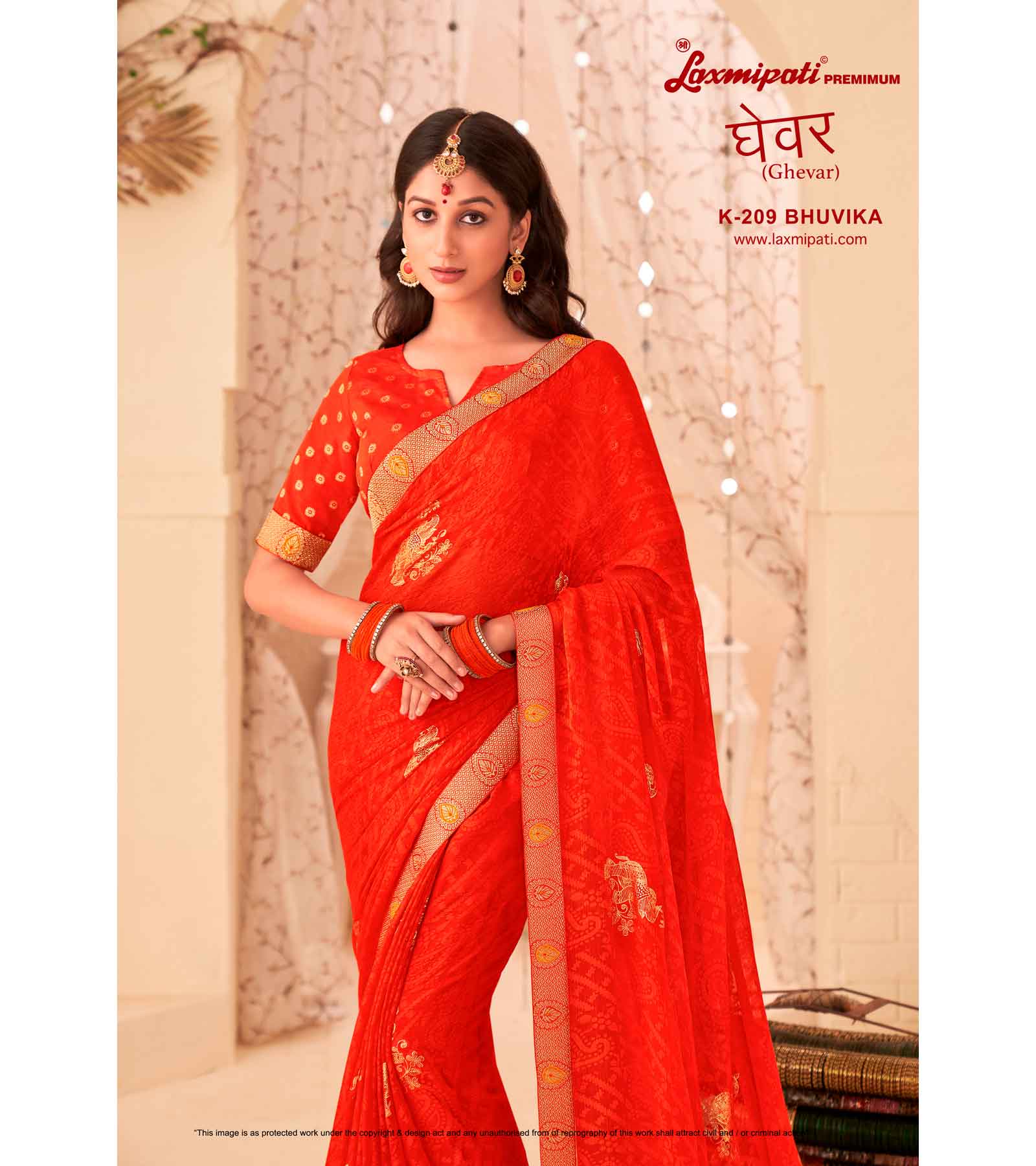 Laxmipati Ghevar K-209 Brasso Orange Saree