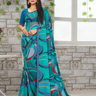 Blue Georgette Geometrical Saree with Fancy Lace Border - Chitra