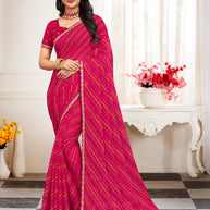 Laxmipati Leheriya Printed Chiffon Saree in Pink with Unstitched Blouse