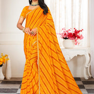 Laxmipati Leheriya Printed Chiffon Saree in Orange with Unstitched Blouse