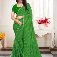 Laxmipati Leheriya Printed Chiffon Saree in Green with Unstitched Blouse