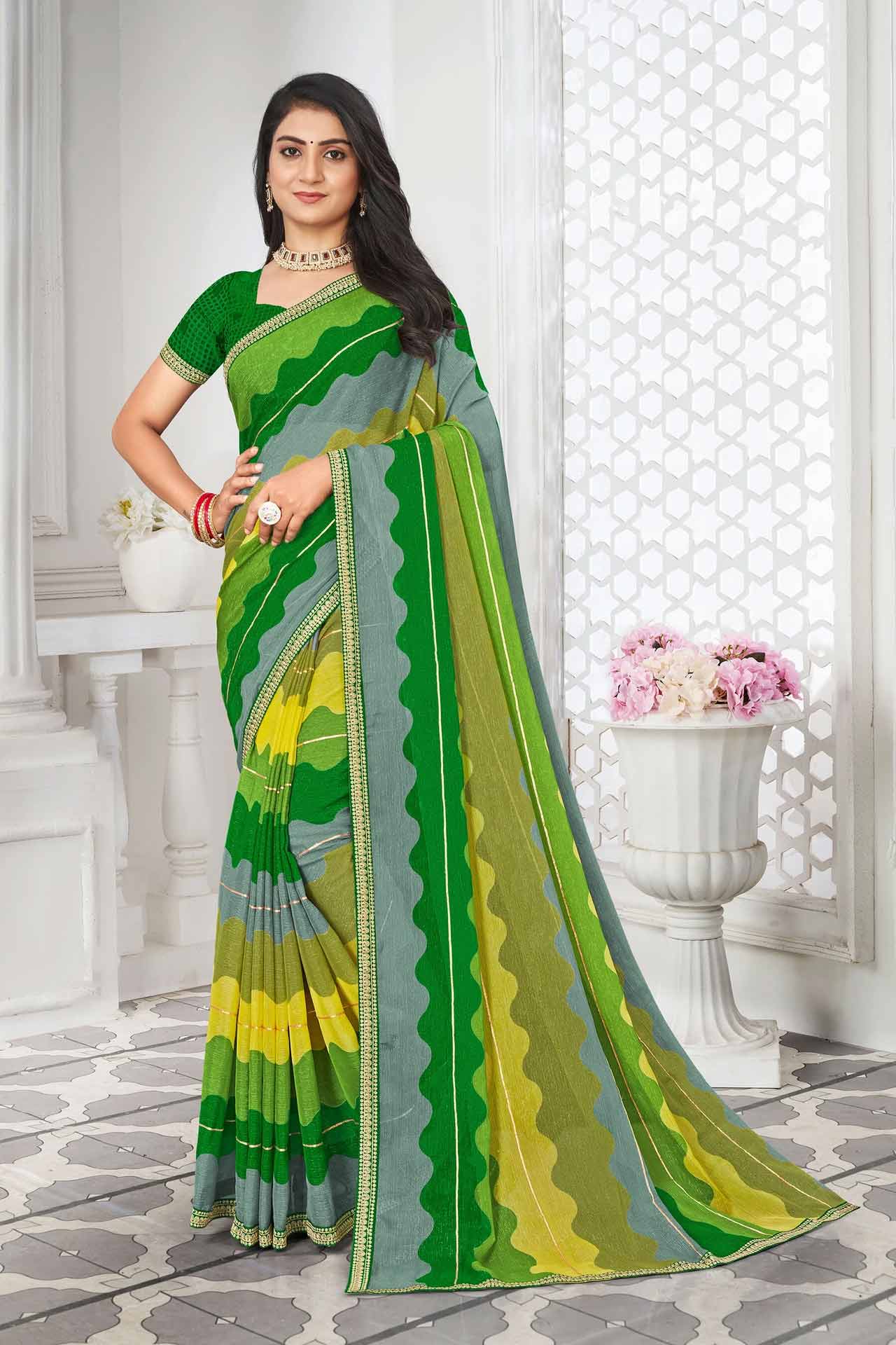 Laxmipati Chiffon Green Printed Saree