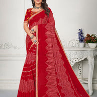 Red Chiffon Printed Saree