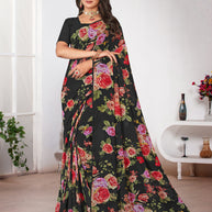 Laxmipati Black Georgette Floral Printed Saree
