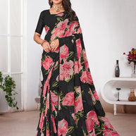 Laxmipati Black Georgette Floral Printed Saree
