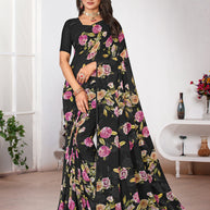 Laxmipati Black Georgette Floral Printed Saree