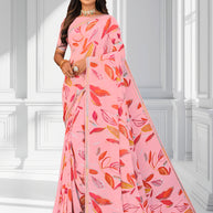 Laxmipati Pink Georgette Floral Printed Saree