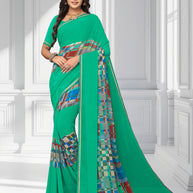Laxmipati Teal Green Georgette Geometric Printed Saree