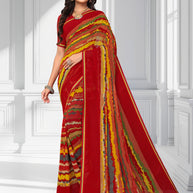 Laxmipati Red Georgette Striped Printed Saree