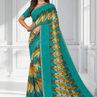 Laxmipati Teal Blue Geometric Printed Saree