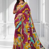 Laxmipati Wine Abstract Printed Saree