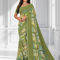 Laxmipati Green Georgette Geometric Printed Saree