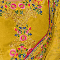 Laxmipati Falooda Floral Embroidered along with Stone Work Chiffon Saree in Ochre Yellow Color with Unstitched Blouse