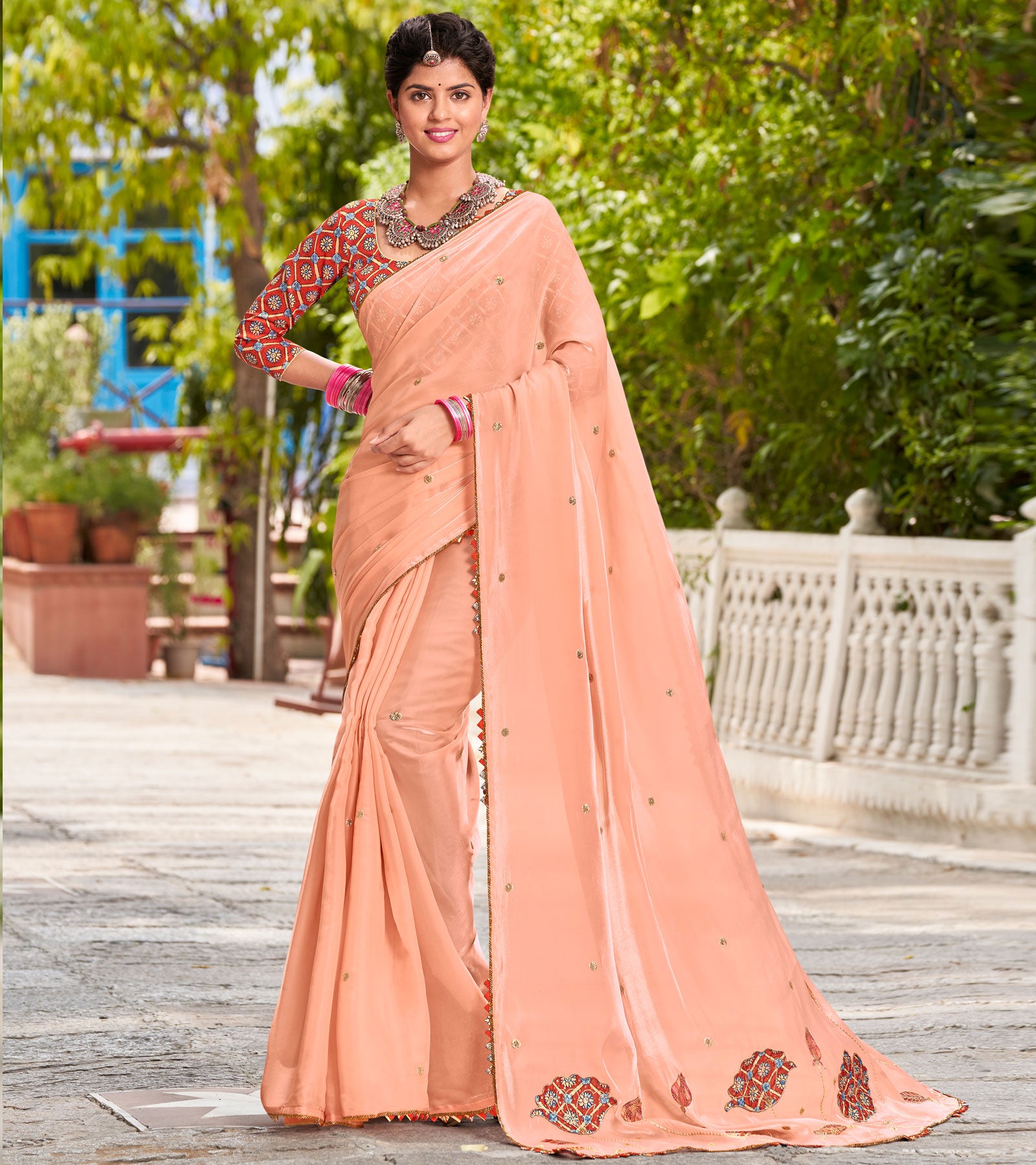 Laxmipati Glass Tissue Peach Saree