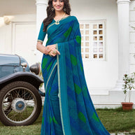 Blue Abstract Printed Georgette Saree - Zoya