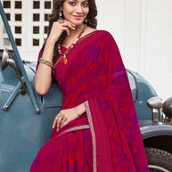 Pink Abstract Printed Georgette Saree - Zoya
