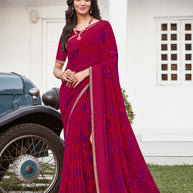 Pink Abstract Printed Georgette Saree - Zoya