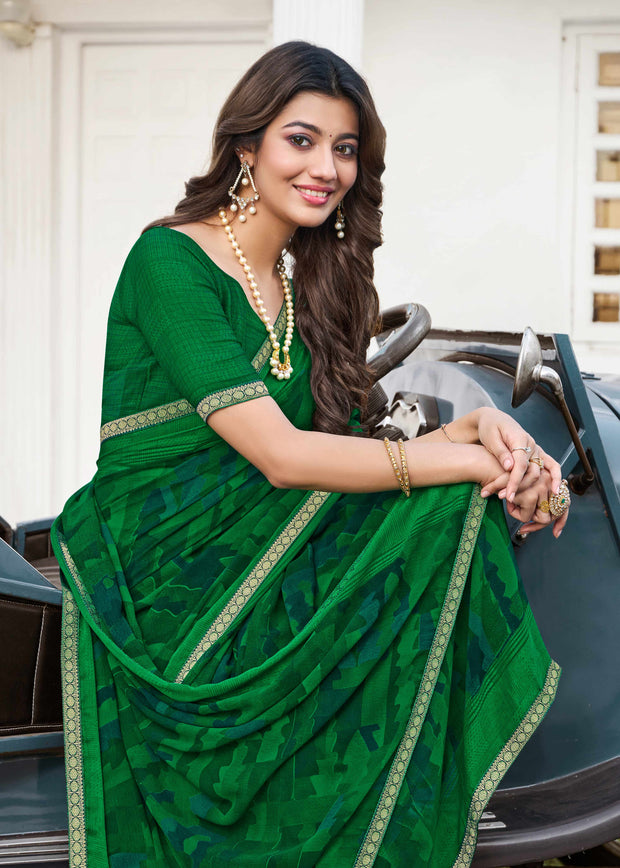 Green Abstract Printed Georgette Saree - Zoya