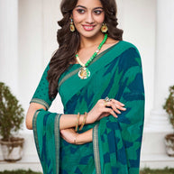 Turquoise Abstract Printed Georgette Saree - Zoya