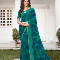 Turquoise Abstract Printed Georgette Saree - Zoya