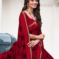 Maroon Geometric Printed Georgette Saree - Zoya