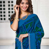 Blue Geometric Printed Georgette Saree - Zoya
