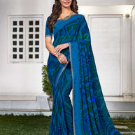 Blue Geometric Printed Georgette Saree - Zoya