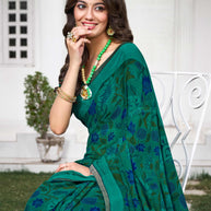Turquoise Floral Printed Georgette Saree - Zoya