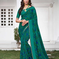 Turquoise Floral Printed Georgette Saree - Zoya