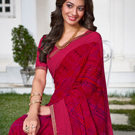 Pink Abstract Printed Georgette Saree - Zoya