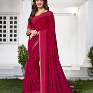 Pink Abstract Printed Georgette Saree - Zoya