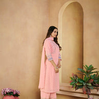 Laxmipati Gulabo Foil-Printed Straight Kurta Set with Trousers & Dupatta in Pink Color