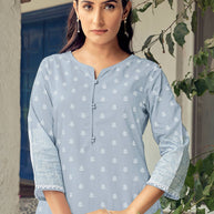 Laxmipati Sindoor Viscos Printed Straight Kurta with Trousers in Baby Blue Color