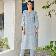 Laxmipati Sindoor Viscos Printed Straight Kurta with Trousers in Baby Blue Color