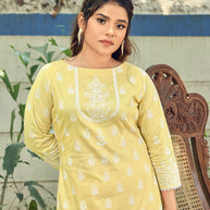Laxmipati Sindoor Viscos Printed Straight Kurta with Trousers in Butter Yellow Color