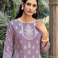 Laxmipati Sindoor Viscos Printed Straight Kurta with Trousers in Purple Color