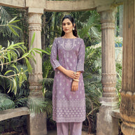 Laxmipati Sindoor Viscos Printed Straight Kurta with Trousers in Purple Color