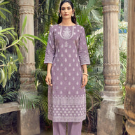 Laxmipati Sindoor Viscos Printed Straight Kurta with Trousers in Purple Color