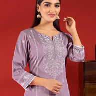 Laxmipati Sindoor Viscos Printed Straight Kurta with Trousers in Purple Color